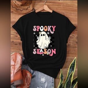 Halloween Black Spooky Season ghost Graphic Tee shirt New
